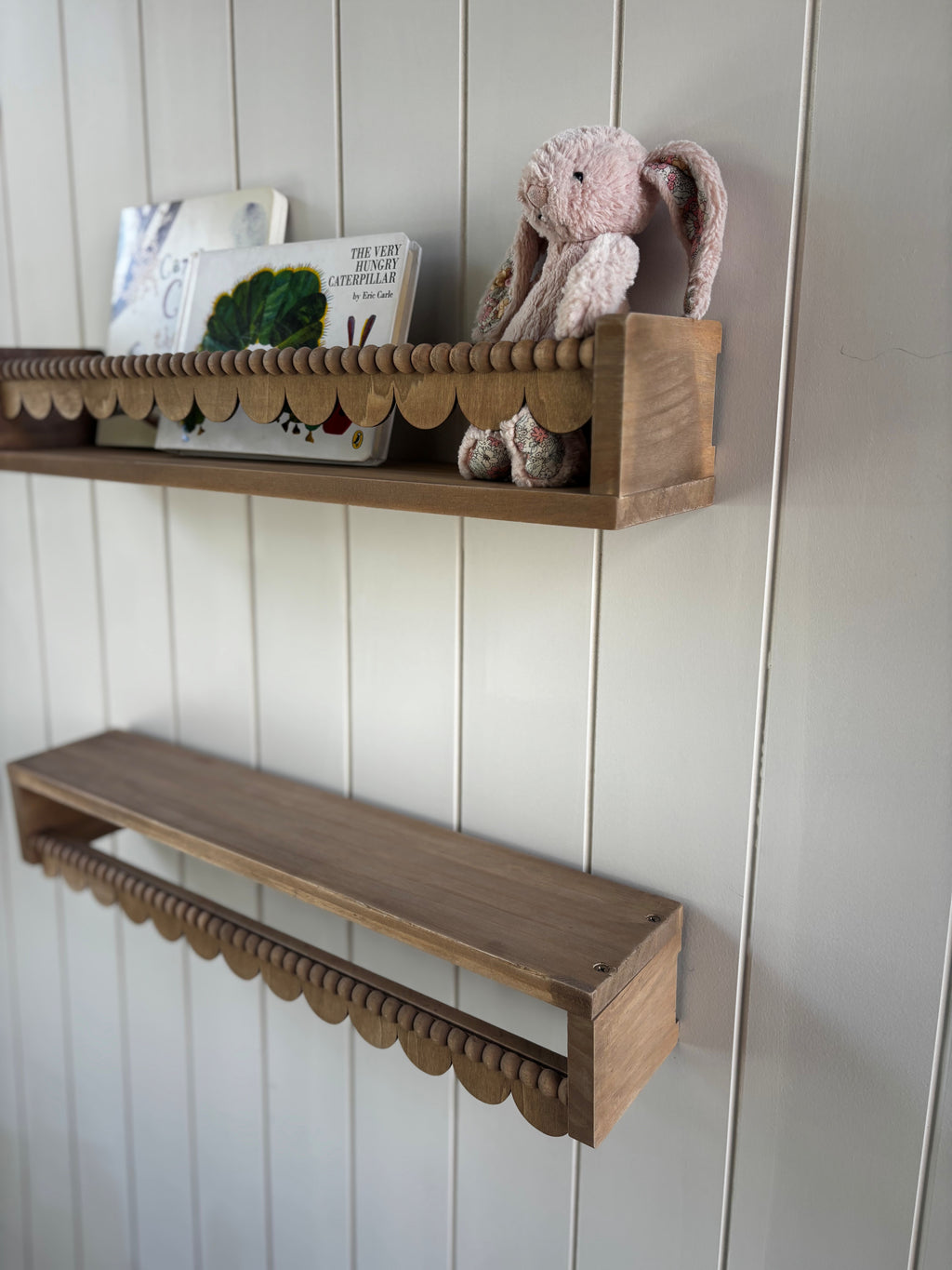 Scalloped wooden shelves