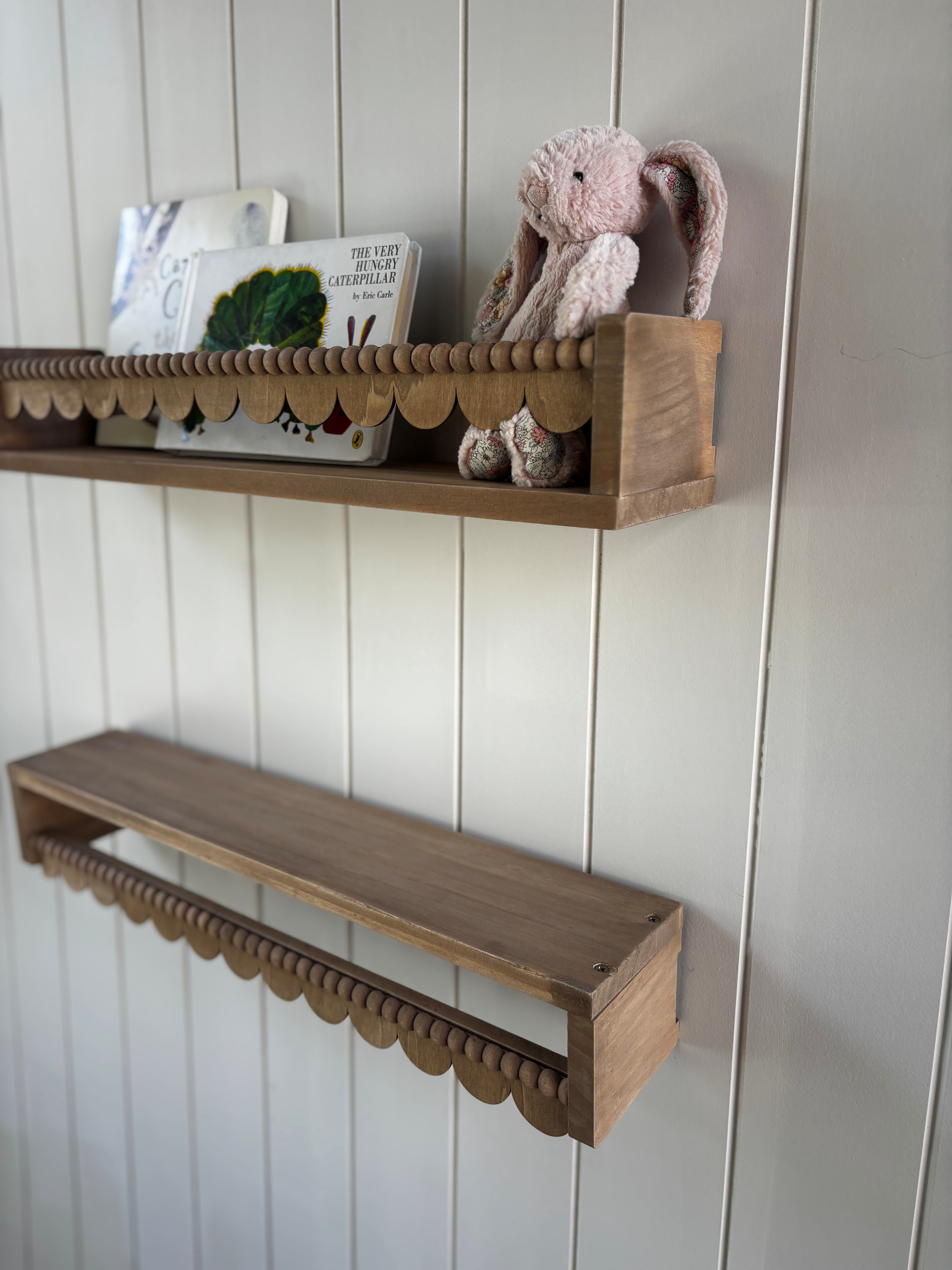 Scalloped wooden shelves